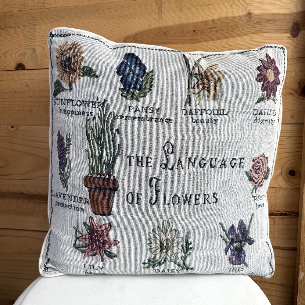 Language Of Flowers Botanical Throw Pillow Cottagecore Cozy Garden Accent Spring